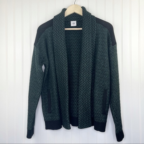 CAbi #3015 Fireside Green Black Knit Scarf Cardigan Sweater Size Medium - Picture 3 of 9